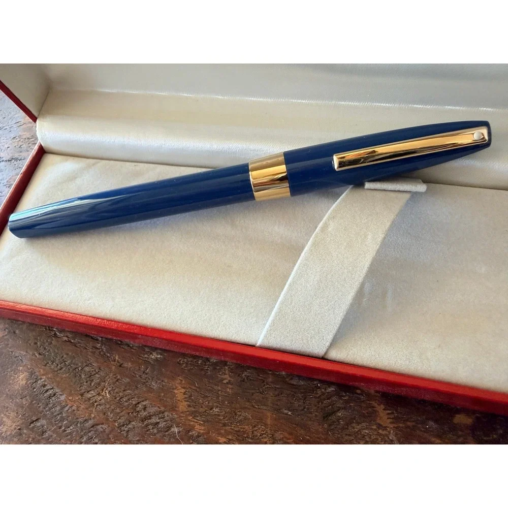 Sheaffer Triumph Imperial Fountain Pen Blue Gold Fine Nib Box Papers 1990s